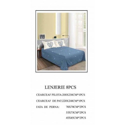 Set Lenjerie Eleganta pentru pat dublu din Bumbac Finet compus din 8 piese, Cearceaf de pat 220x240cm, SNH1
