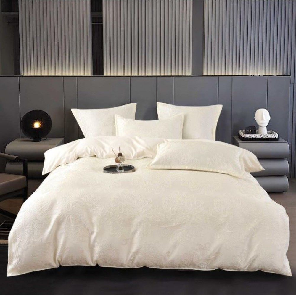 Set Lenjerie Eleganta pentru pat dublu din Jacquard Satinat, compus din 6 piese, Cearceaf de pat 220x240cm,  JK1