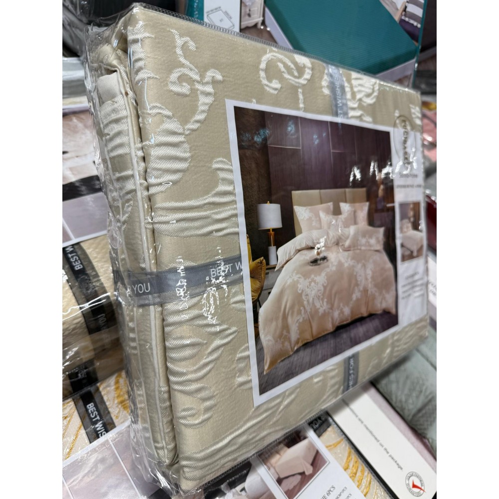 Set Lenjerie Eleganta pentru pat dublu din Jacquard Satinat, compus din 6 piese, Cearceaf de pat 220x240cm, JK12