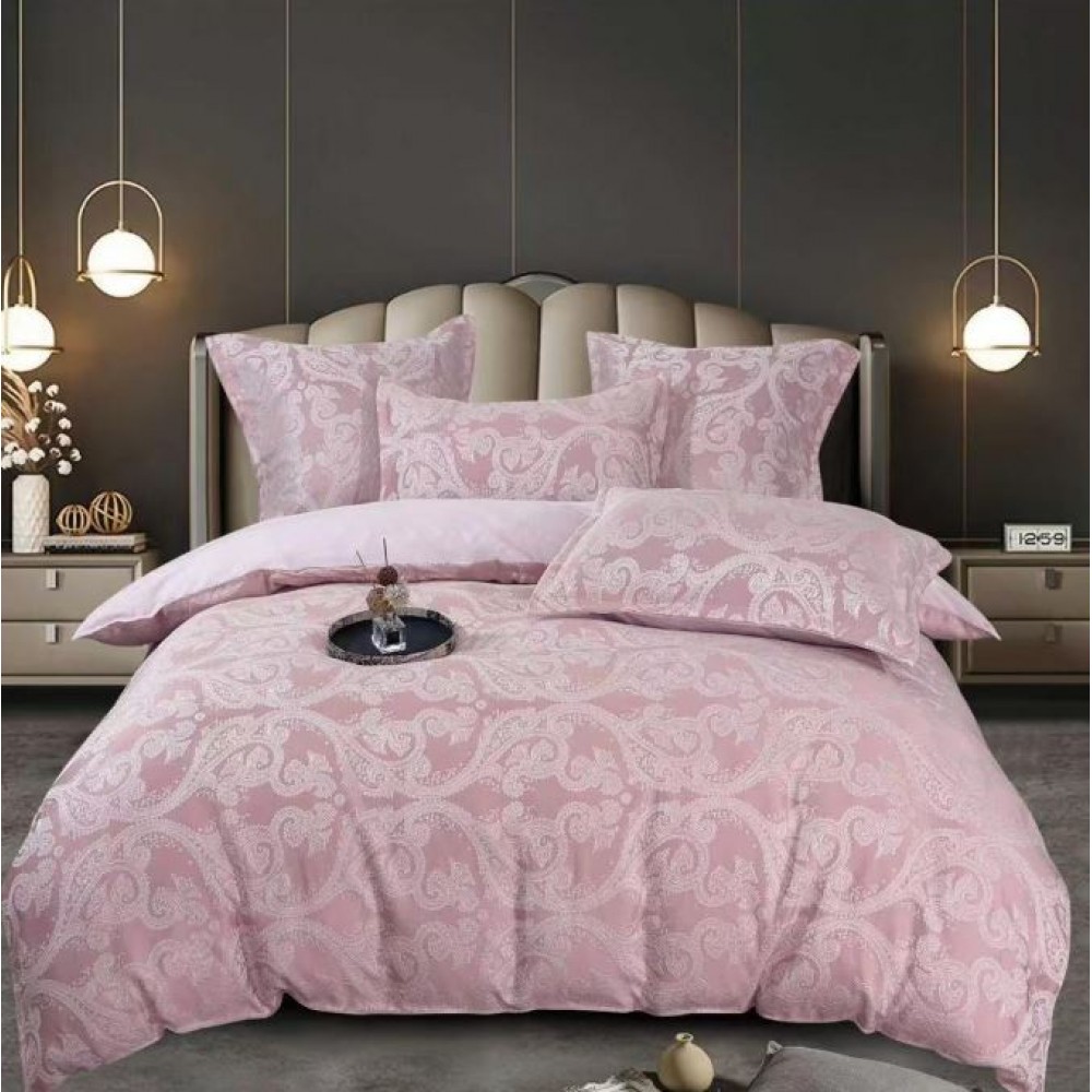 Set Lenjerie Eleganta pentru pat dublu din Jacquard Satinat, compus din 6 piese, Cearceaf de pat 220x240cm, JK2