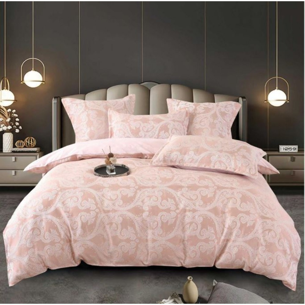 Set Lenjerie Eleganta pentru pat dublu din Jacquard Satinat, compus din 6 piese, Cearceaf de pat 220x240cm, JK4