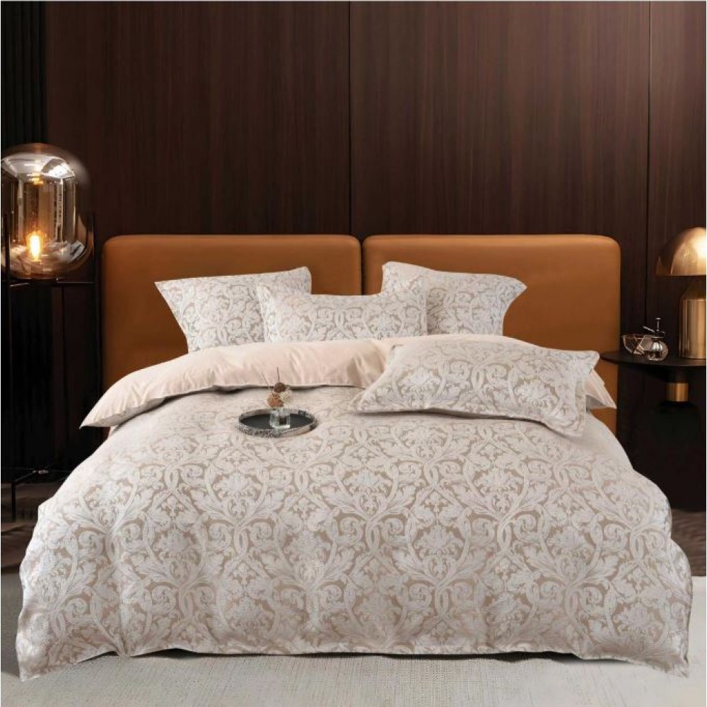 Set Lenjerie Eleganta pentru pat dublu din Jacquard Satinat, compus din 6 piese, Cearceaf de pat 220x240cm, JK5