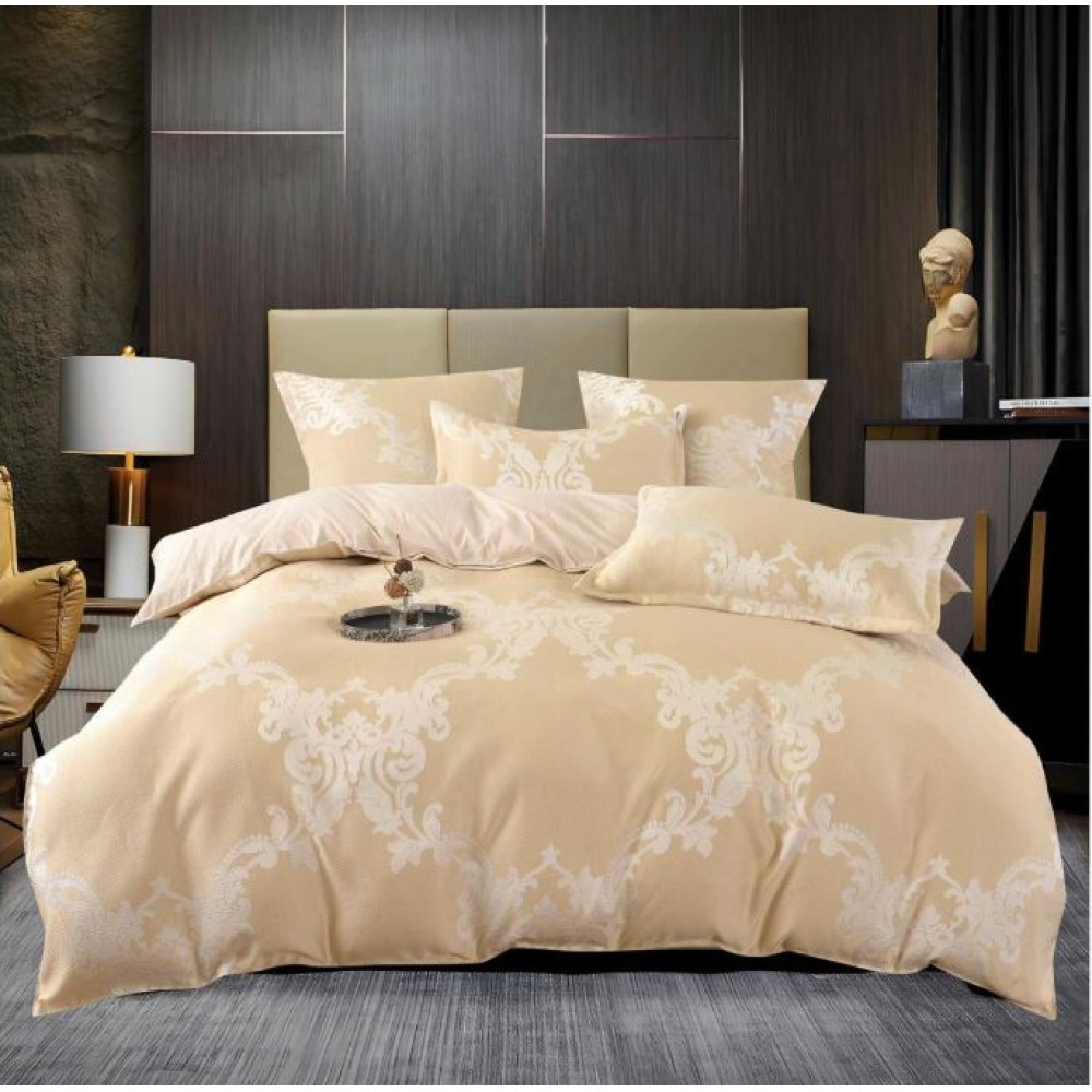 Set Lenjerie Eleganta pentru pat dublu din Jacquard Satinat, compus din 6 piese, Cearceaf de pat 220x240cm, JK8