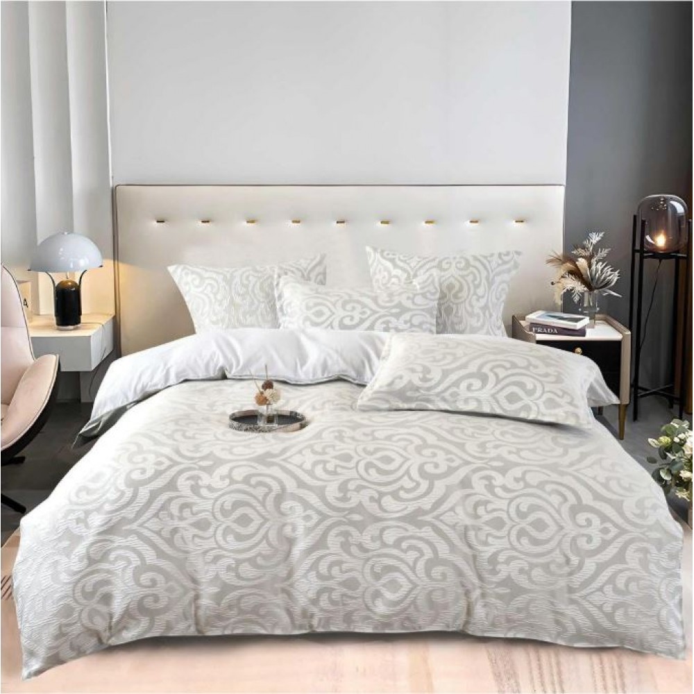 Set Lenjerie Eleganta pentru pat dublu din Jacquard Satinat, compus din 6 piese, Cearceaf de pat 220x240cm, JK9