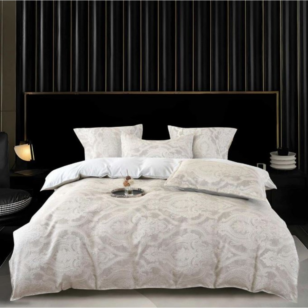 Set Lenjerie Eleganta pentru pat dublu din Jacquard Satinat, compus din 6 piese, Cearceaf de pat 220x240cm, JK10