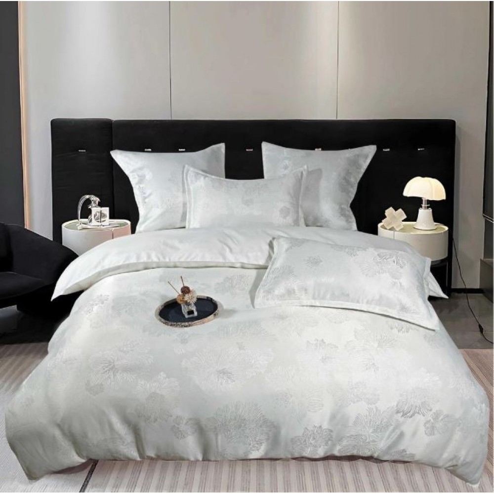 Set Lenjerie Eleganta pentru pat dublu din Jacquard Satinat, compus din 6 piese, Cearceaf de pat 220x240cm, JK11