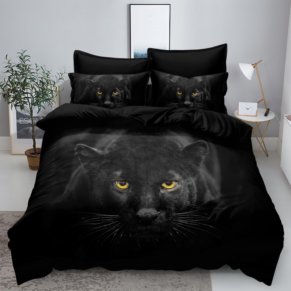 Set Lenjerie Eleganta 3D, Pentru 2 persoane, Bumbac Satinat Premium , 6 piese, cearceaf pentru pat 230×250cm, PL-1