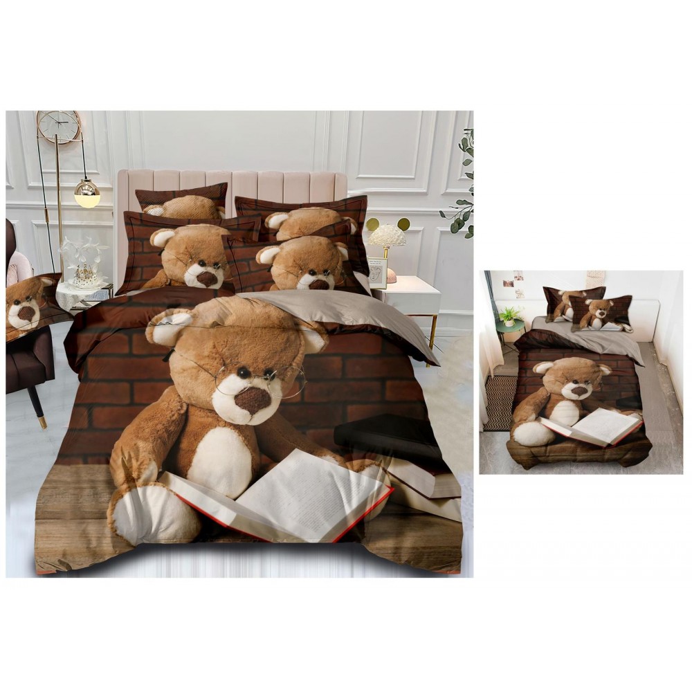 Set Lenjerie Eleganta 3D, Pentru 2 persoane, Bumbac Satinat Premium , 6 piese, cearceaf pentru pat 230×250cm, PL-11