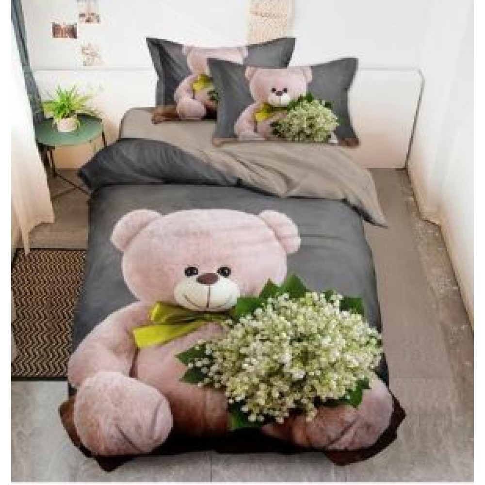 Set Lenjerie Eleganta 3D, Pentru 2 persoane, Bumbac Satinat Premium , 6 piese, cearceaf pentru pat 230×250cm, PL-12