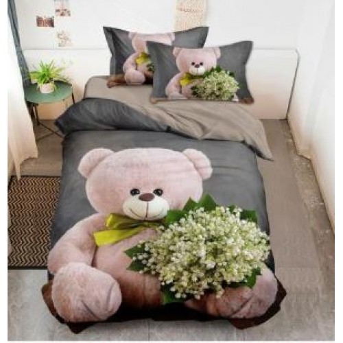 Set Lenjerie Eleganta 3D, Pentru 2 persoane, Bumbac Satinat Premium , 6 piese, cearceaf pentru pat 230×250cm, PL-12