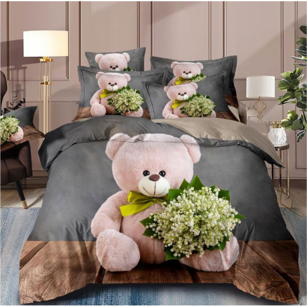 Set Lenjerie Eleganta 3D, Pentru 2 persoane, Bumbac Satinat Premium , 6 piese, cearceaf pentru pat 230×250cm, PL-12