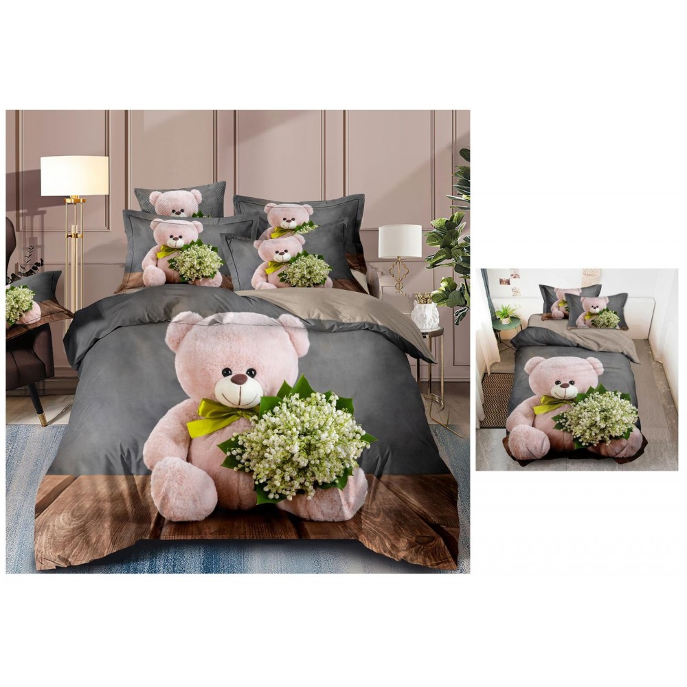 Set Lenjerie Eleganta 3D, Pentru 2 persoane, Bumbac Satinat Premium , 6 piese, cearceaf pentru pat 230×250cm, PL-12