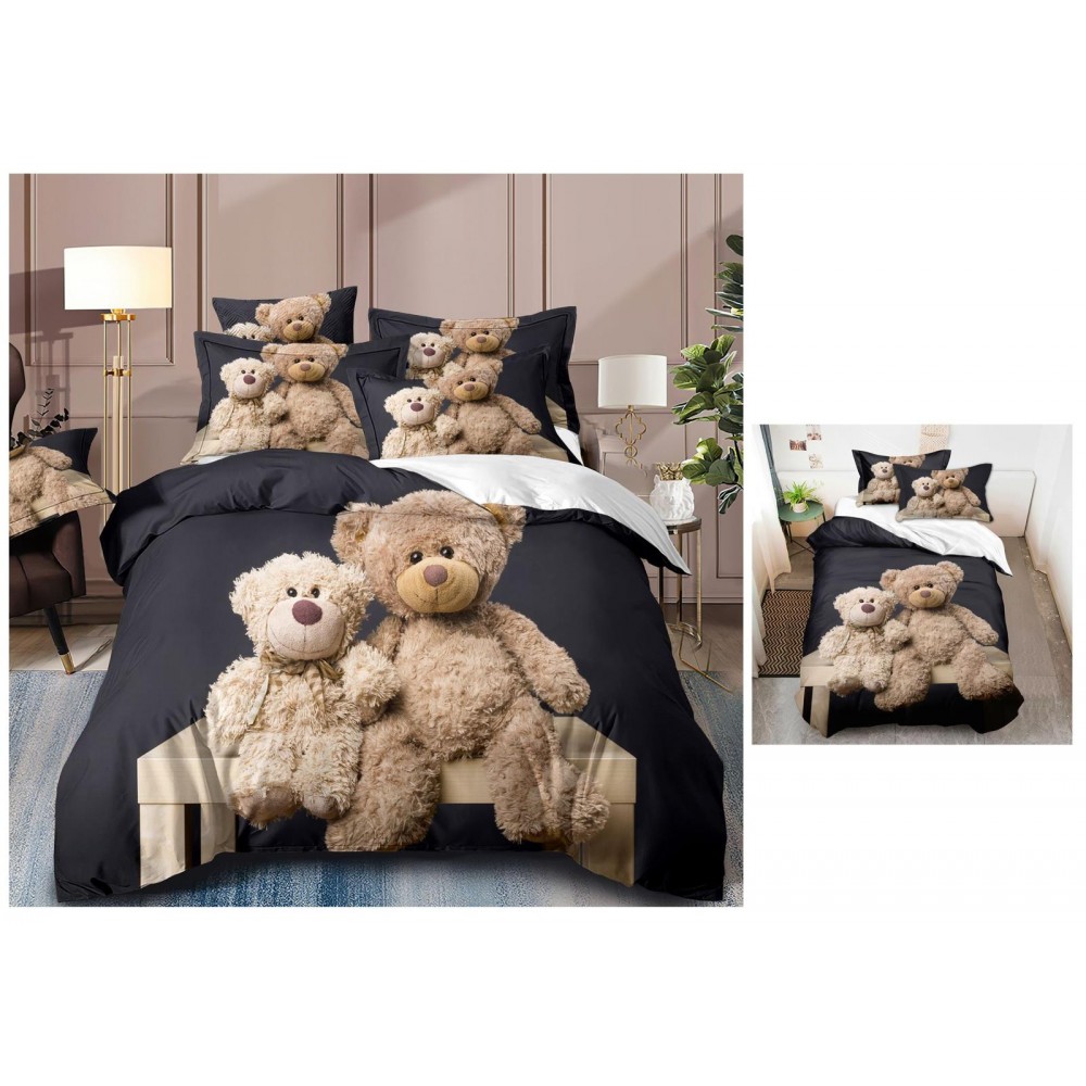 Set Lenjerie Eleganta 3D, Pentru 2 persoane, Bumbac Satinat Premium , 6 piese, cearceaf pentru pat 230×250cm, PL-13