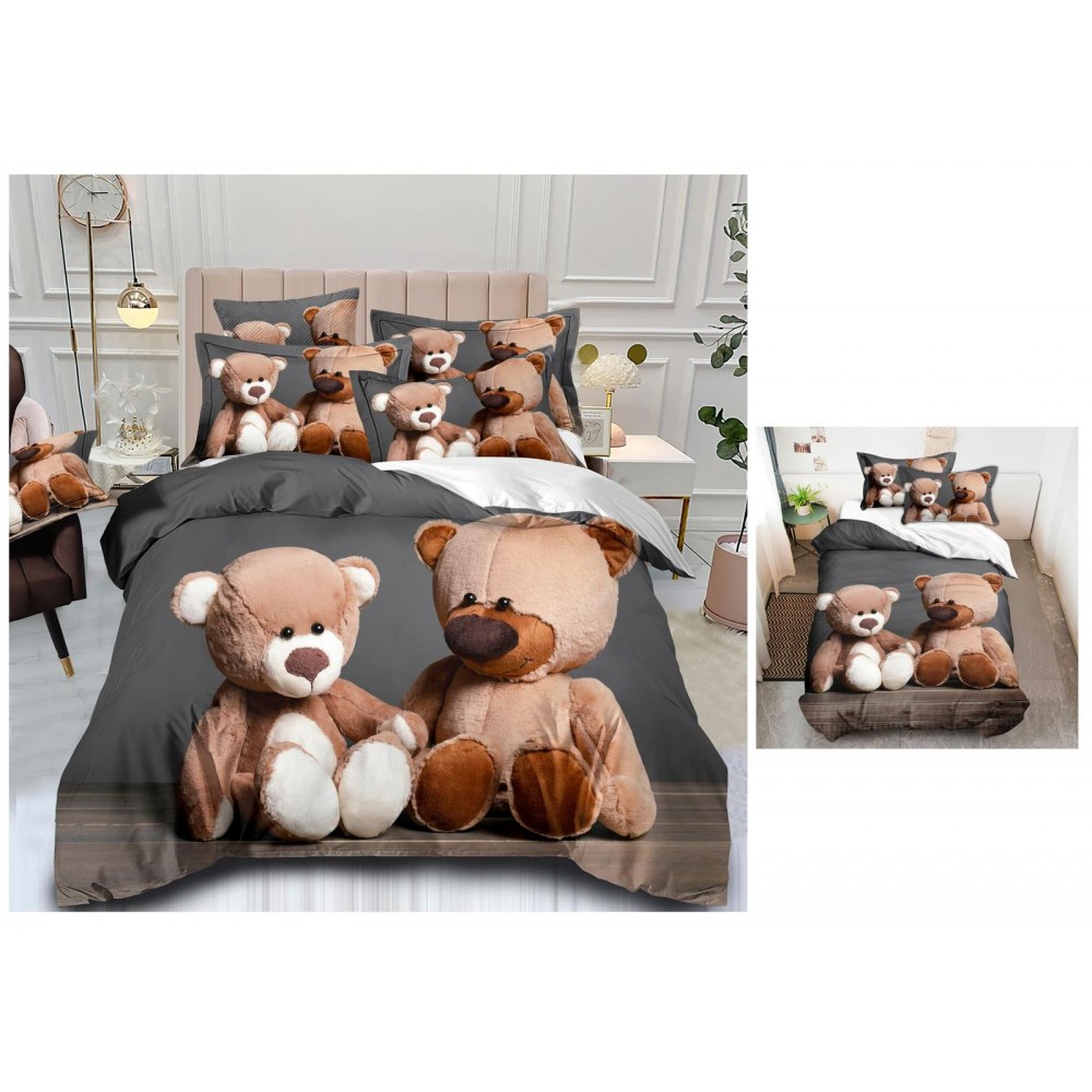 Set Lenjerie Eleganta 3D, Pentru 2 persoane, Bumbac Satinat Premium , 6 piese, cearceaf pentru pat 230×250cm, PL-14