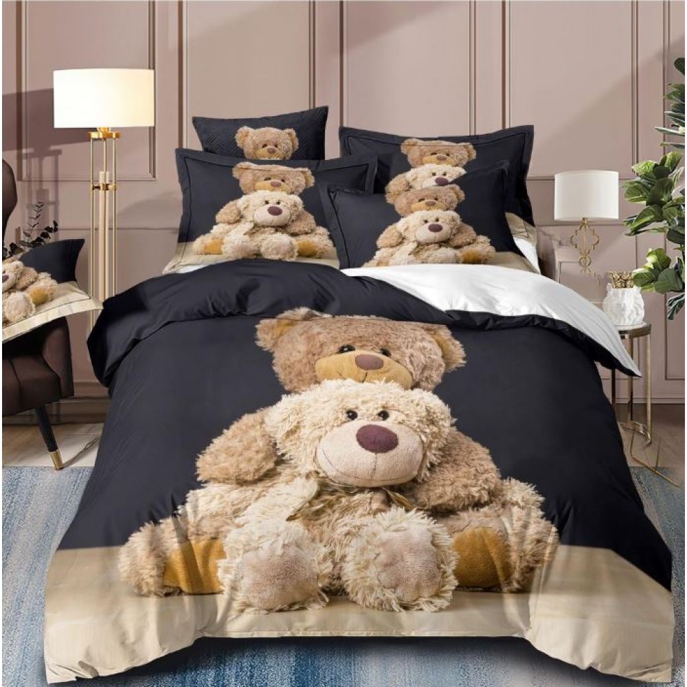 Set Lenjerie Eleganta 3D, Pentru 2 persoane, Bumbac Satinat Premium , 6 piese, cearceaf pentru pat 230×250cm, PL-15