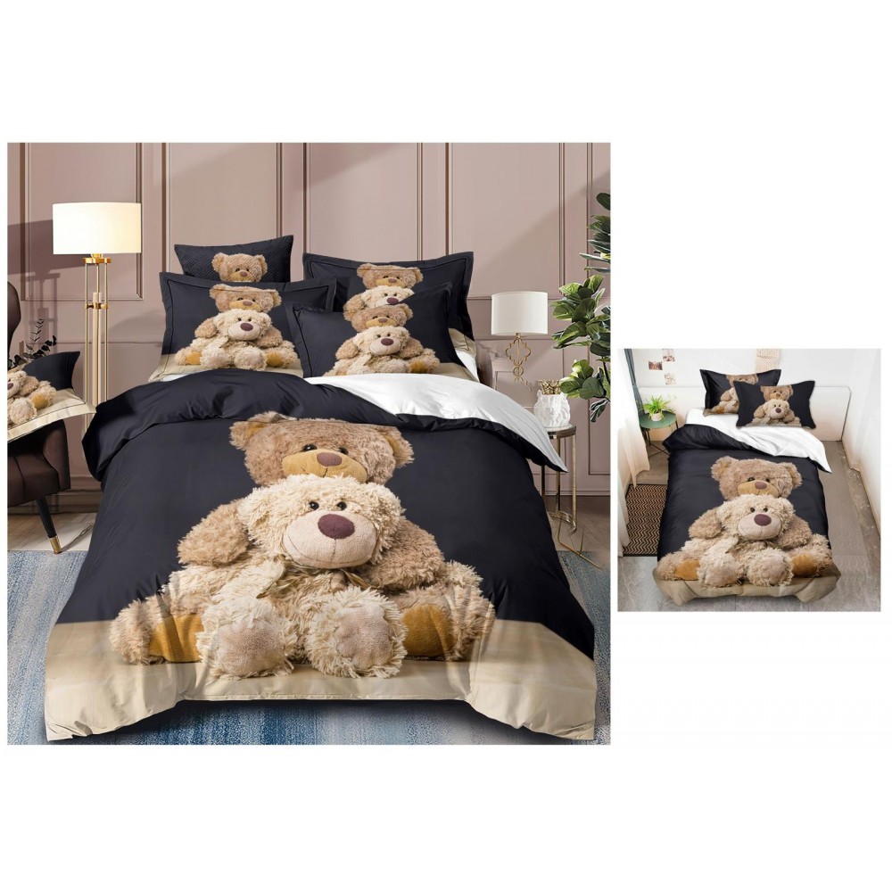 Set Lenjerie Eleganta 3D, Pentru 2 persoane, Bumbac Satinat Premium , 6 piese, cearceaf pentru pat 230×250cm, PL-15