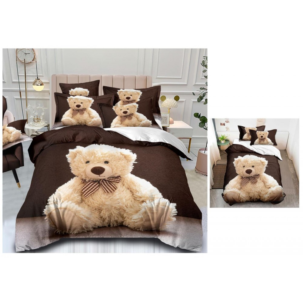 Set Lenjerie Eleganta 3D, Pentru 2 persoane, Bumbac Satinat Premium , 6 piese, cearceaf pentru pat 230×250cm, PL-16