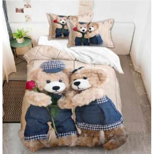 Set Lenjerie Eleganta 3D, Pentru 2 persoane, Bumbac Satinat Premium , 6 piese, cearceaf pentru pat 230×250cm, PL-17