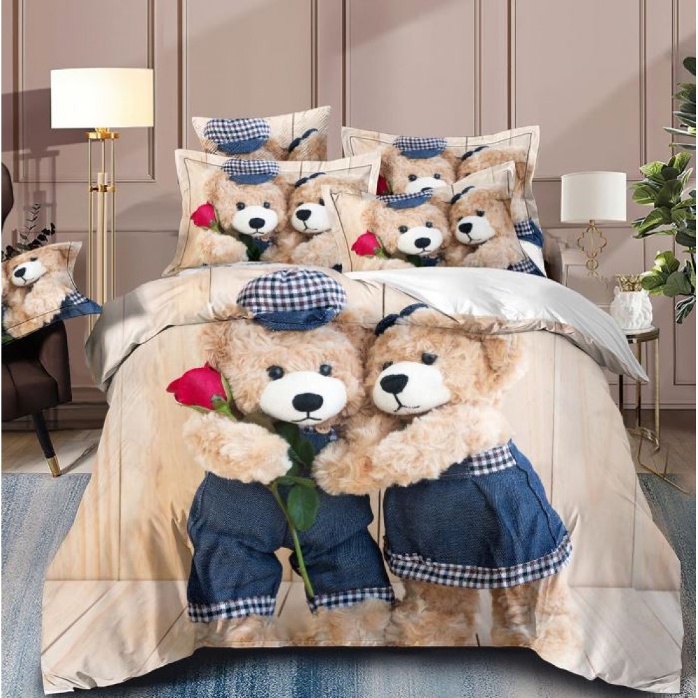 Set Lenjerie Eleganta 3D, Pentru 2 persoane, Bumbac Satinat Premium , 6 piese, cearceaf pentru pat 230×250cm, PL-17