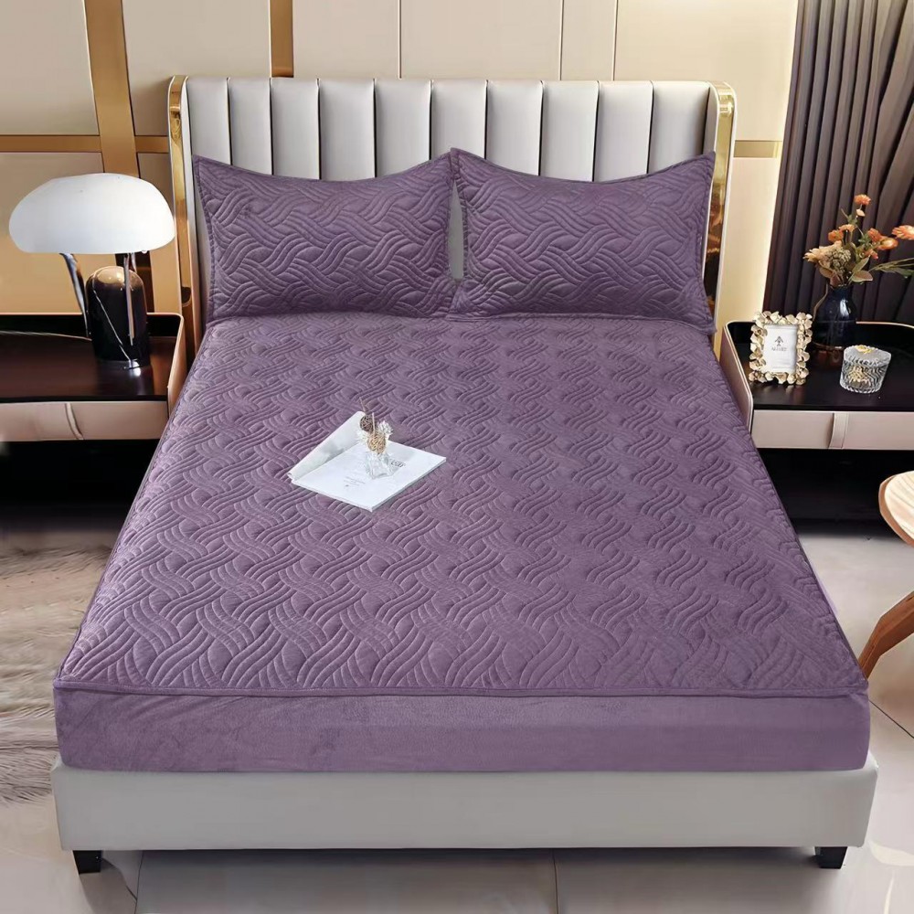 Husã matlasatã tip topper din catifea, 140x200cm + 2 fete de perna 50x70cm, SK2