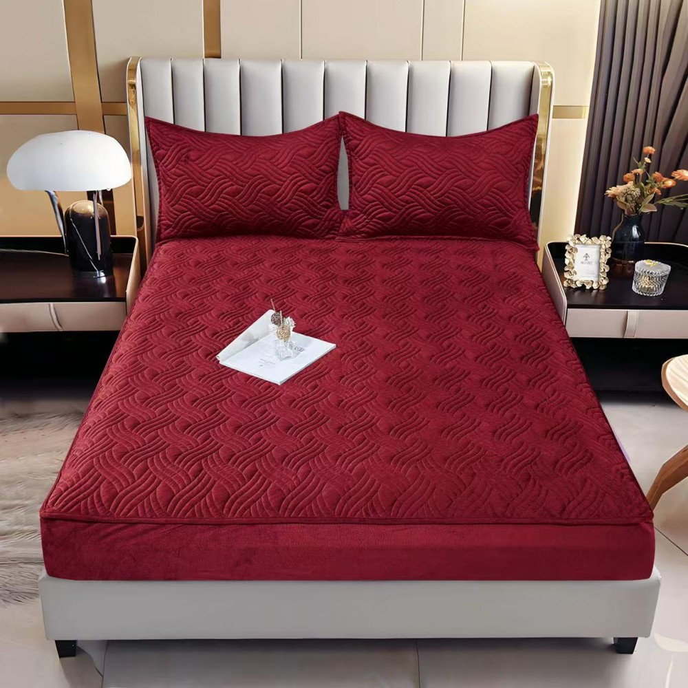 Husã matlasatã tip topper din catifea, 140x200cm + 2 fete de perna 50x70cm, SK4