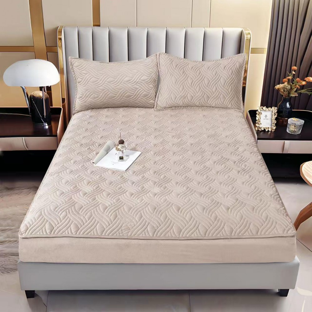 Husã matlasatã tip topper din catifea, 140x200cm + 2 fete de perna 50x70cm, SK5