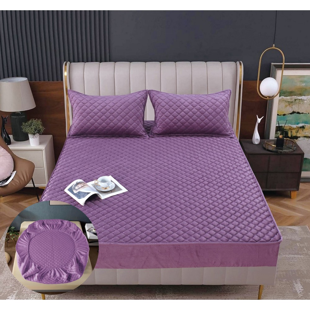 Husã matlasatã tip topper din catifea, 160x200cm + 2 fete de perna 50x70cm, SK-21