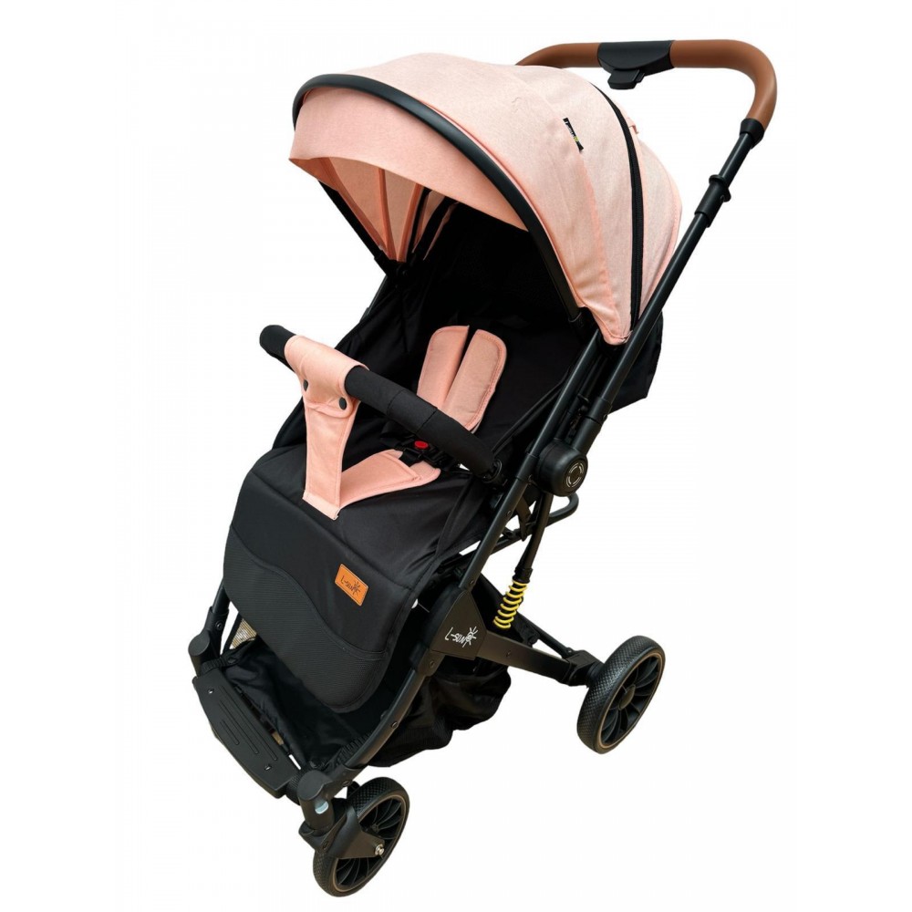 Carucior sport cu maner reversibil si husa, 6-36 luni, suspensii pe cadru, pliabil si troler, C1-ROZ