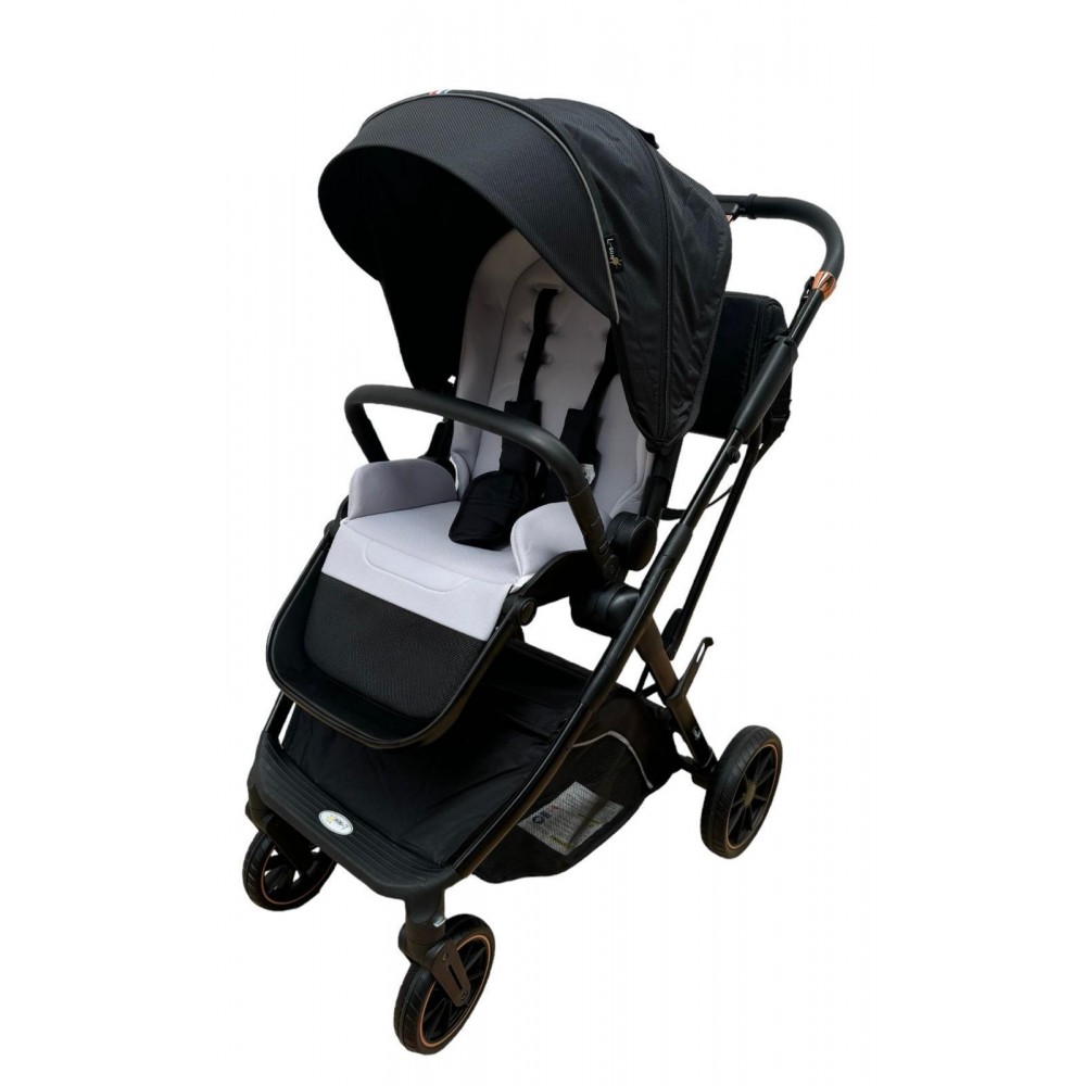 Carucior pliabil, 2 in 1, reversibil, geanta scutece, 6-36 luni, transformabil din landou in parte sport, Colectie Lux, C7-Negru