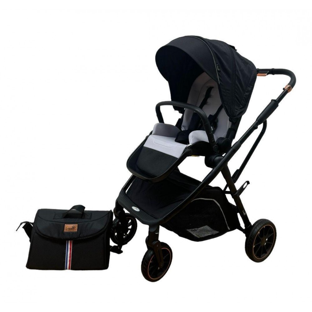 Carucior pliabil, 2 in 1, reversibil, geanta scutece, 6-36 luni, transformabil din landou in parte sport, Colectie Lux, C7-Negru