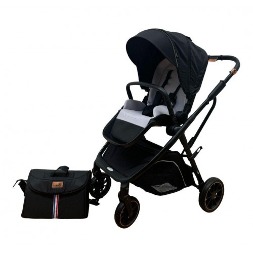 Carucior pliabil, 2 in 1, reversibil, geanta scutece, 6-36 luni, transformabil din landou in parte sport, Colectie Lux, C7-Negru