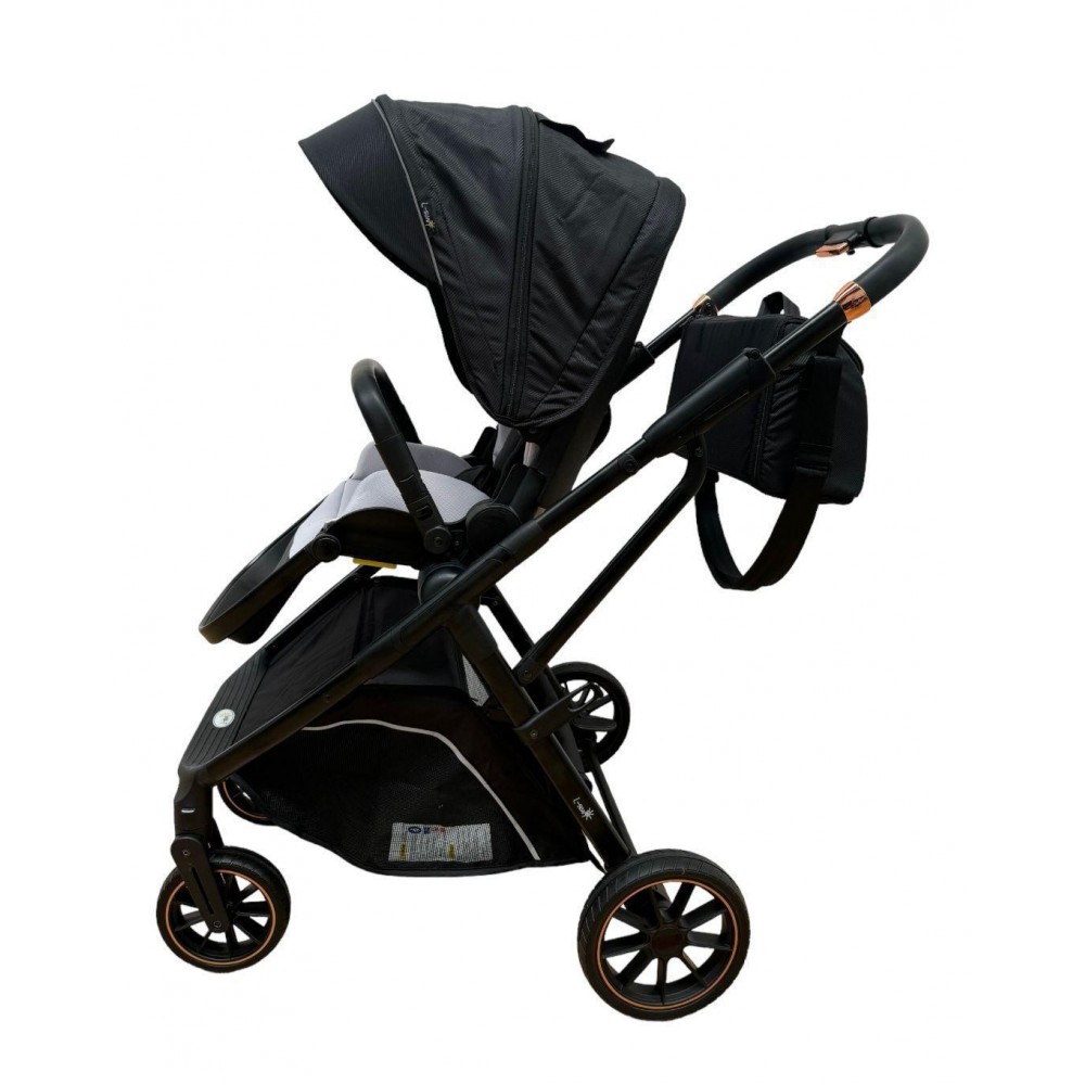 Carucior pliabil, 2 in 1, reversibil, geanta scutece, 6-36 luni, transformabil din landou in parte sport, Colectie Lux, C7-Negru