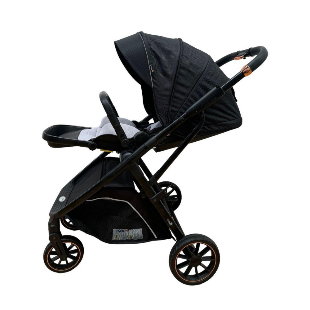 Carucior pliabil, 2 in 1, reversibil, geanta scutece, 6-36 luni, transformabil din landou in parte sport, Colectie Lux, C7-Negru