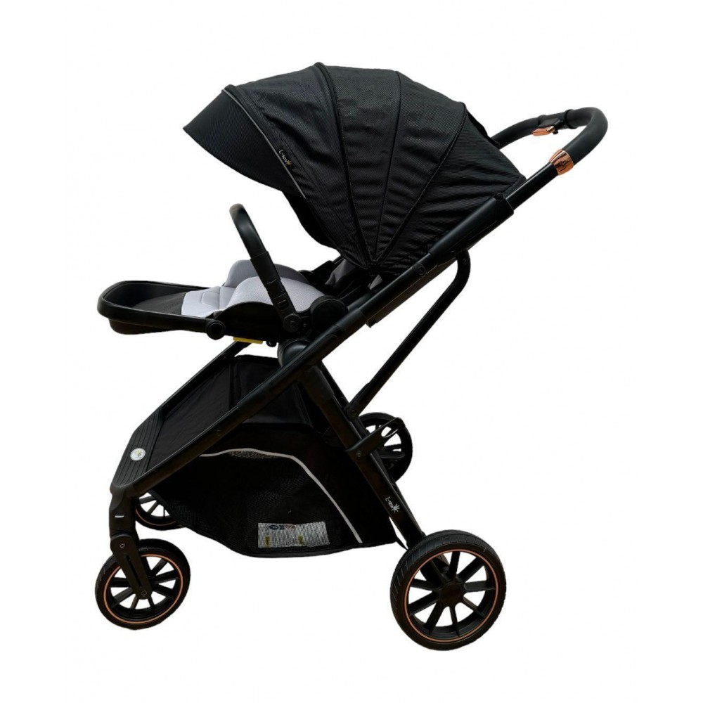 Carucior pliabil, 2 in 1, reversibil, geanta scutece, 6-36 luni, transformabil din landou in parte sport, Colectie Lux, C7-Negru