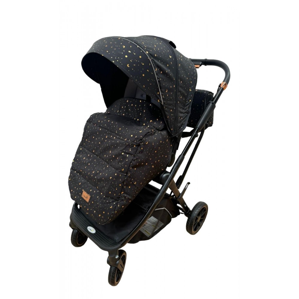 Carucior pliabil, 2 in 1, reversibil, geanta scutece, 6-36 luni, transformabil din landou in parte sport, Colectie Lux, C7-Negru Stars