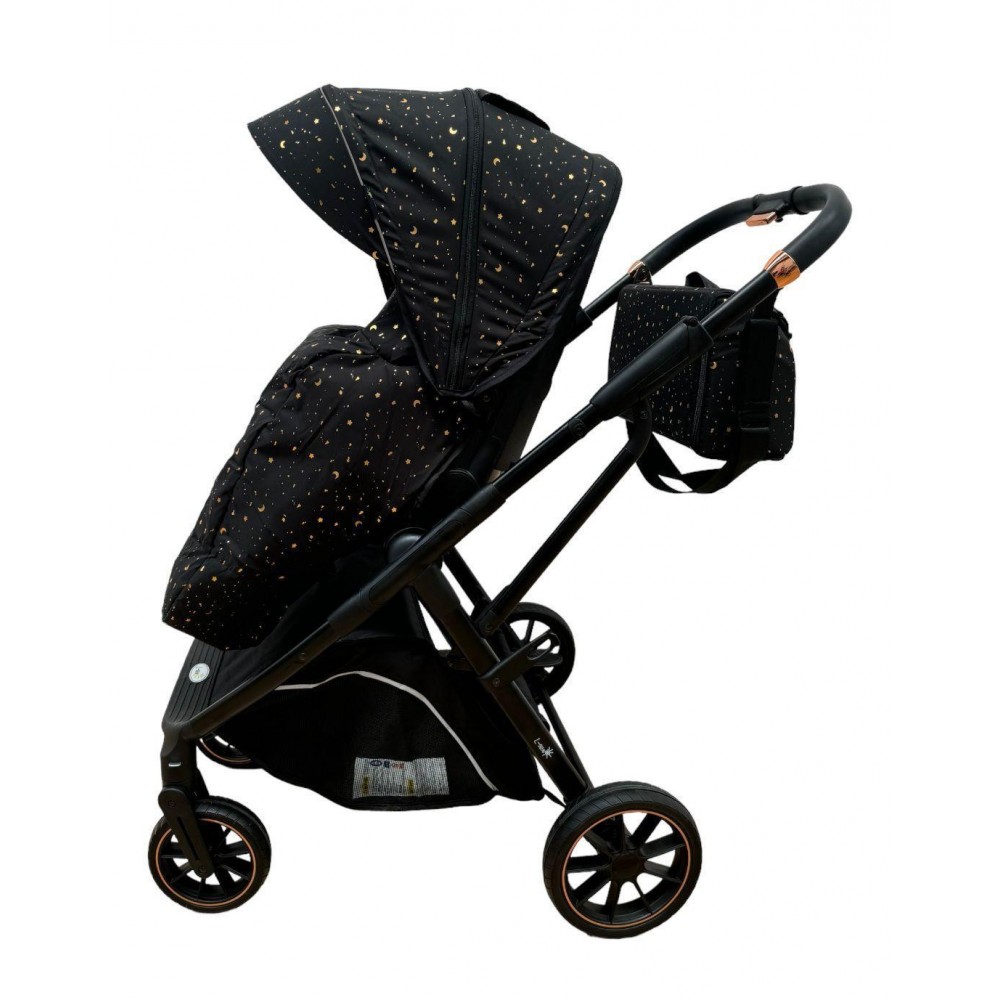 Carucior pliabil, 2 in 1, reversibil, geanta scutece, 6-36 luni, transformabil din landou in parte sport, Colectie Lux, C7-Negru Stars