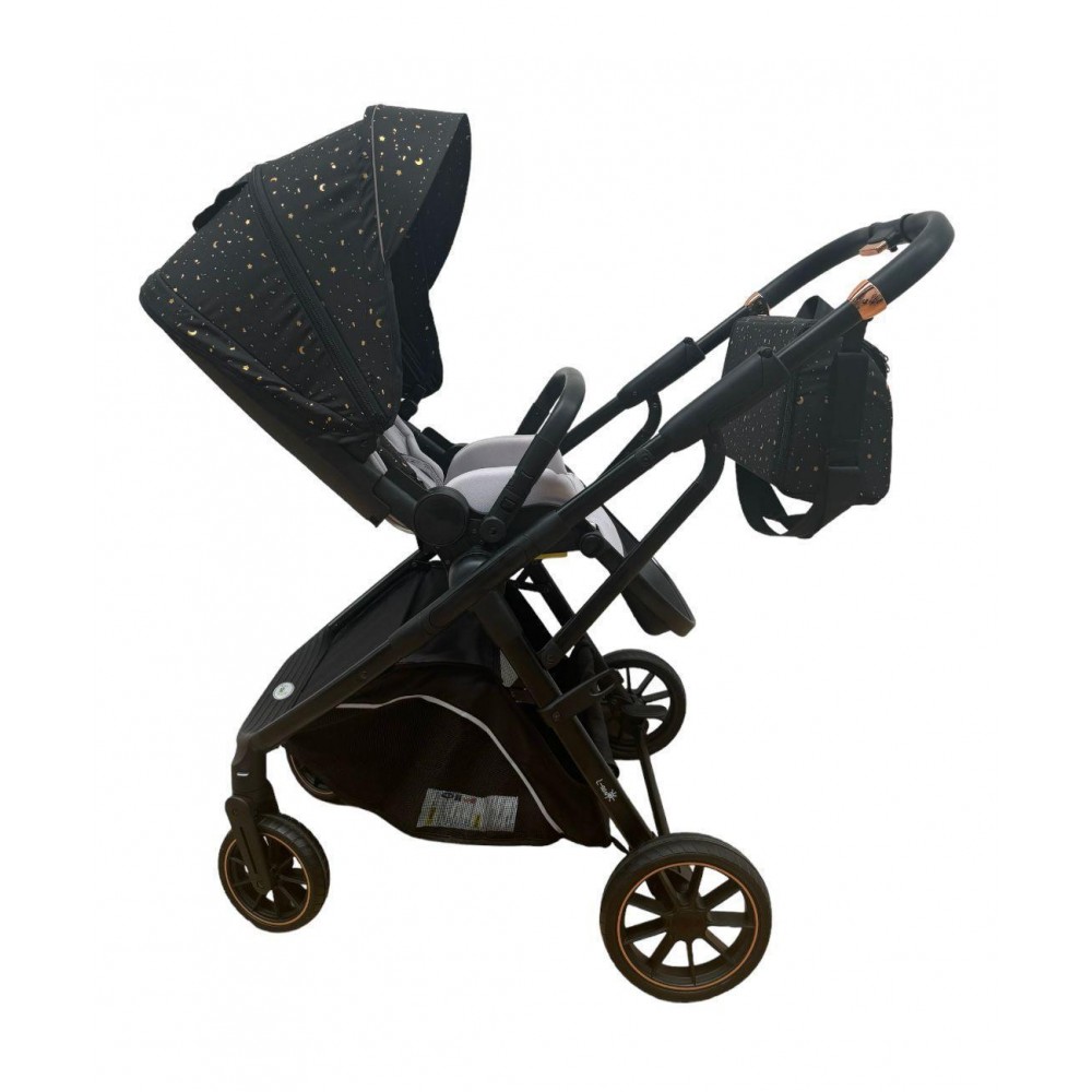 Carucior pliabil, 2 in 1, reversibil, geanta scutece, 6-36 luni, transformabil din landou in parte sport, Colectie Lux, C7-Negru Stars