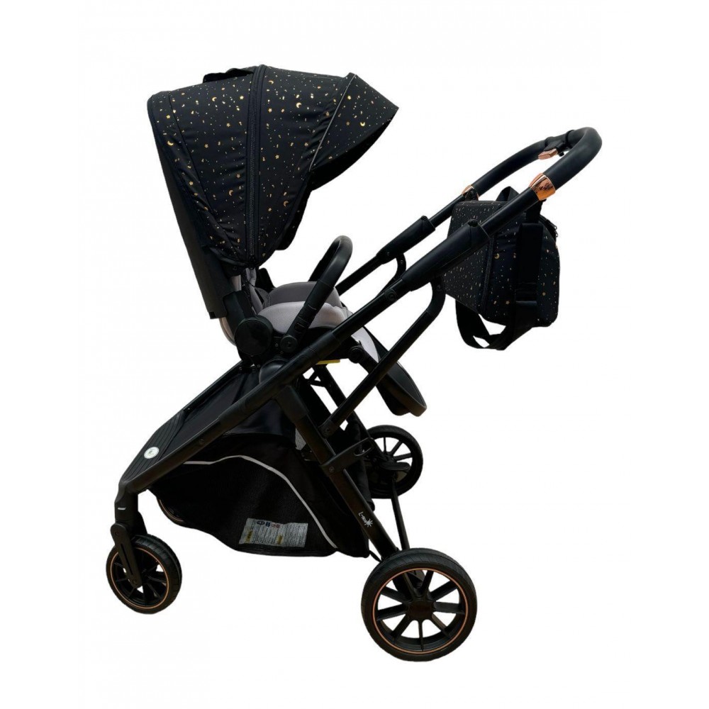 Carucior pliabil, 2 in 1, reversibil, geanta scutece, 6-36 luni, transformabil din landou in parte sport, Colectie Lux, C7-Negru Stars