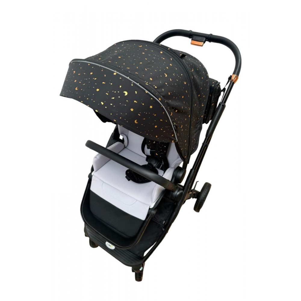Carucior pliabil, 2 in 1, reversibil, geanta scutece, 6-36 luni, transformabil din landou in parte sport, Colectie Lux, C7-Negru Stars