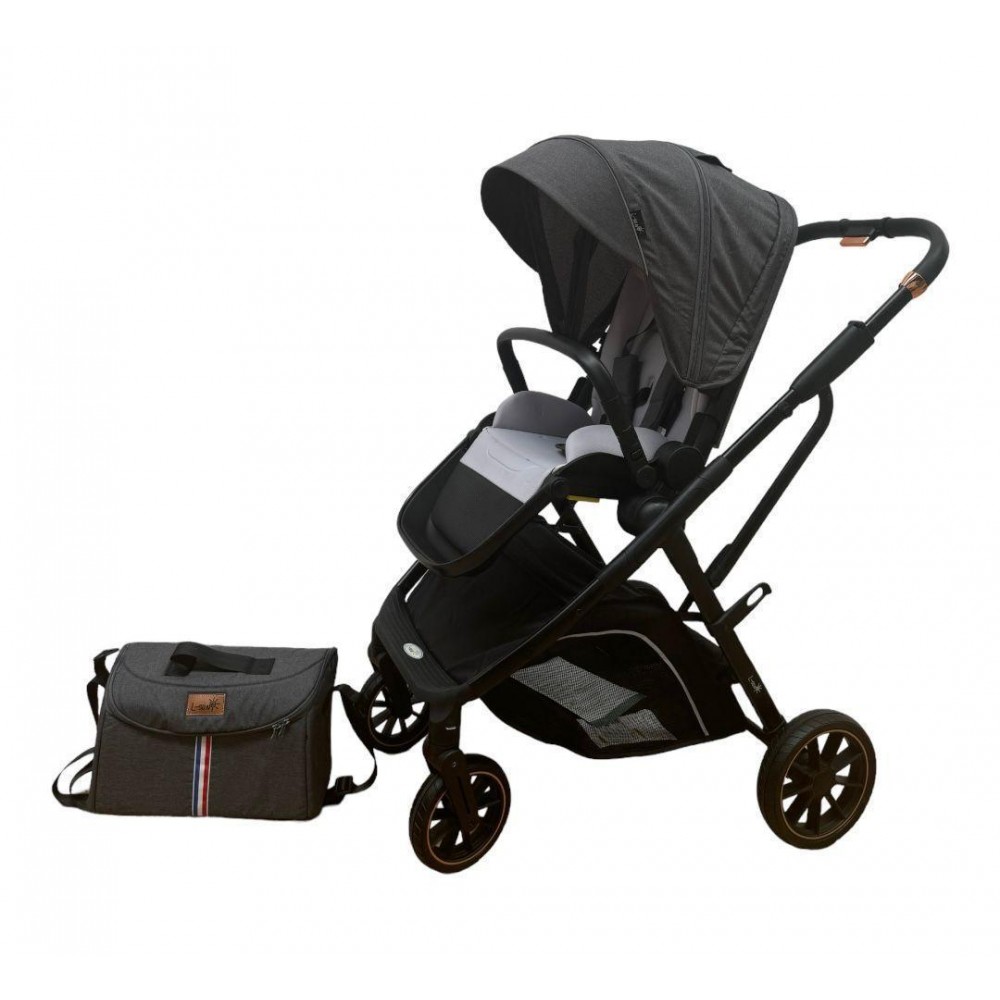Carucior pliabil, 2 in 1, reversibil, geanta scutece, 6-36 luni, transformabil din landou in parte sport, Colectie Lux, C7-Gri