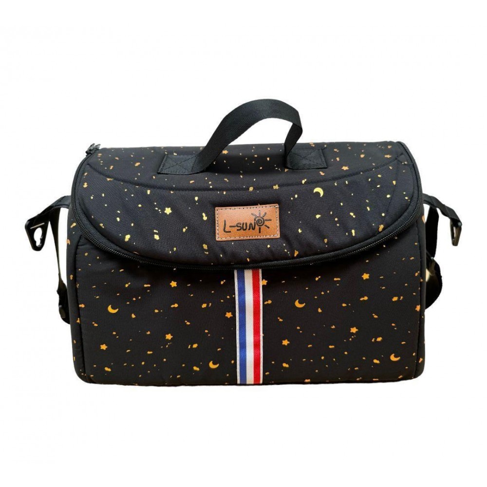 Carucior pliabil, 2 in 1, reversibil, geanta scutece, 6-36 luni, transformabil din landou in parte sport, Colectie Lux, C7-Negru Stars