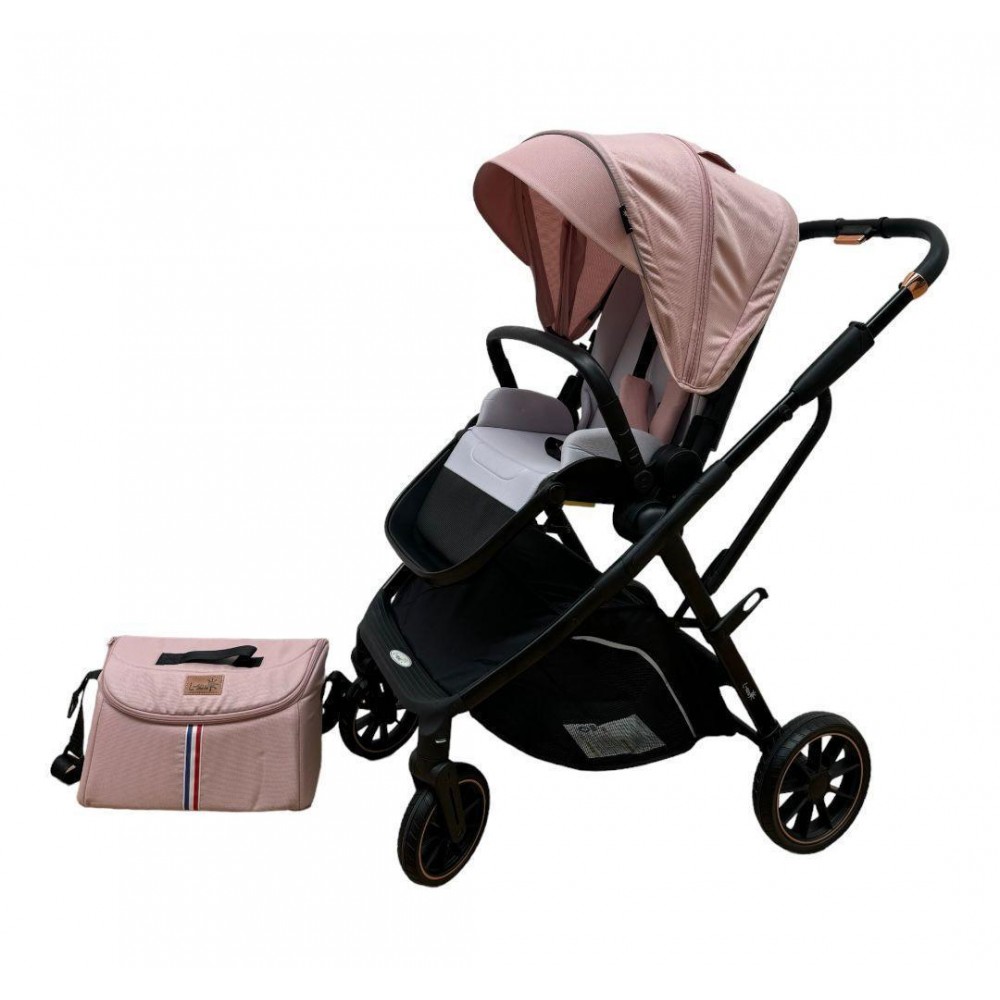Carucior pliabil, 2 in 1, reversibil, geanta scutece, 6-36 luni, transformabil din landou in parte sport, Colectie Lux, C7-Roz