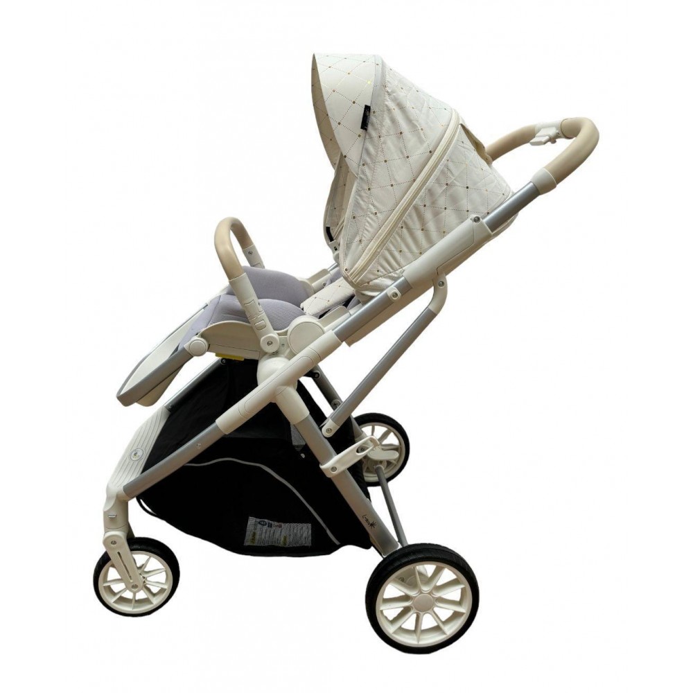 Carucior pliabil, 2 in 1, reversibil, geanta scutece, 6-36 luni, transformabil din landou in parte sport, Colectie Lux, C7-Alb