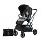 Carucior pliabil, 2 in 1, reversibil, geanta scutece, 6-36 luni, transformabil din landou in parte sport, Colectie Lux, C7-Negru Stars