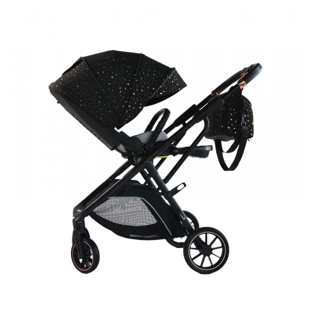 Carucior pliabil, 2 in 1, reversibil, geanta scutece, 6-36 luni, transformabil din landou in parte sport, Colectie Lux, C7-Negru Stars