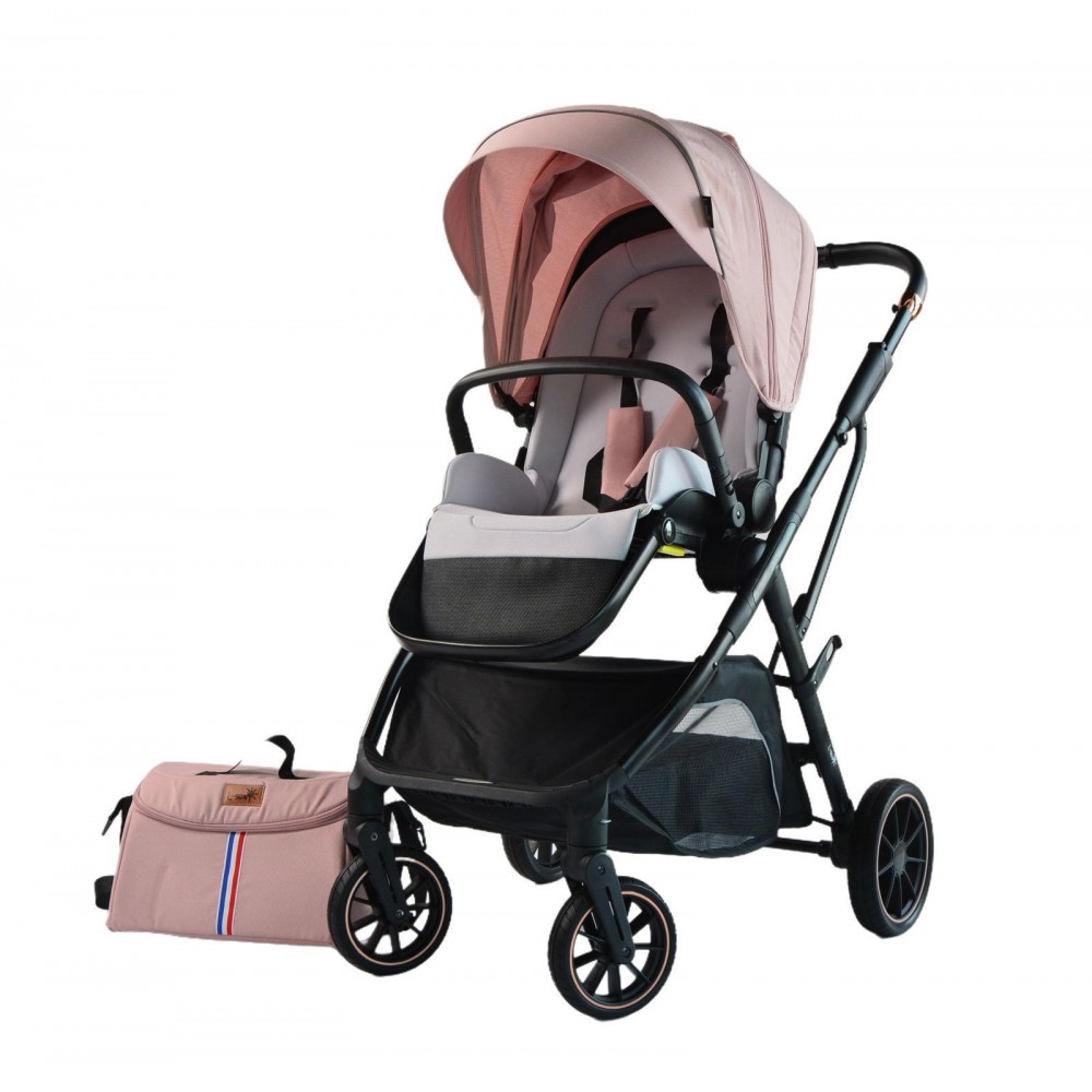 Carucior pliabil, 2 in 1, reversibil, geanta scutece, 6-36 luni, transformabil din landou in parte sport, Colectie Lux, C7-Roz