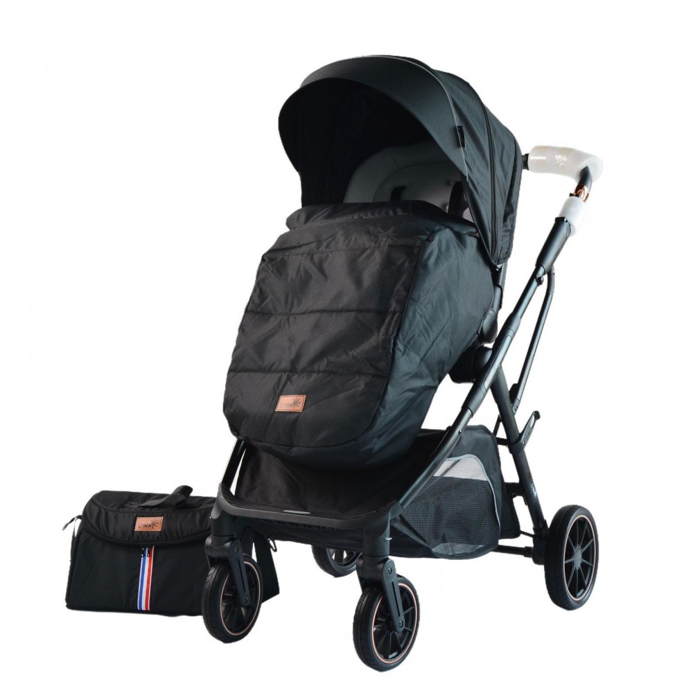 Carucior pliabil, 2 in 1, reversibil, geanta scutece, 6-36 luni, transformabil din landou in parte sport, Colectie Lux, C7-Negru