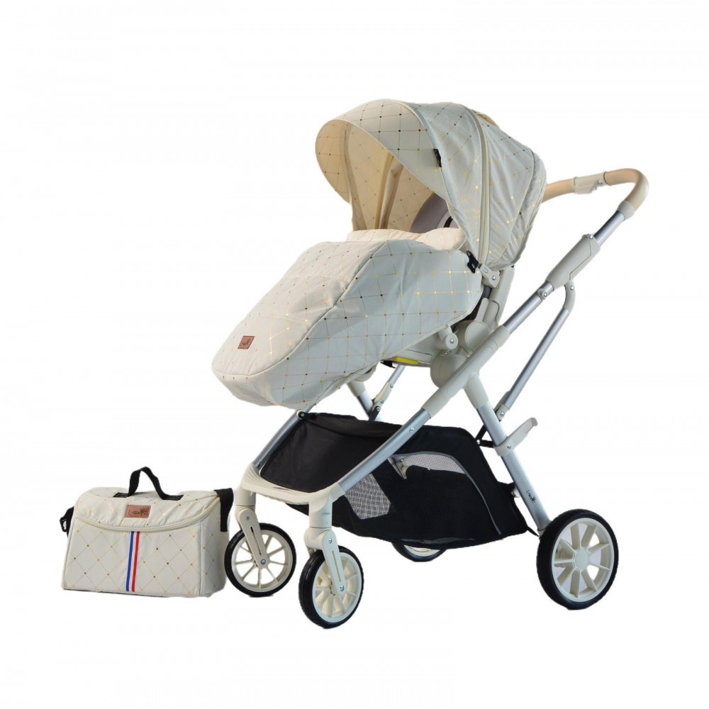 Carucior pliabil, 2 in 1, reversibil, geanta scutece, 6-36 luni, transformabil din landou in parte sport, Colectie Lux, C7-Alb