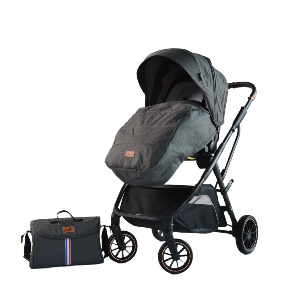 Carucior pliabil, 2 in 1, reversibil, geanta scutece, 6-36 luni, transformabil din landou in parte sport, Colectie Lux, C7-Negru
