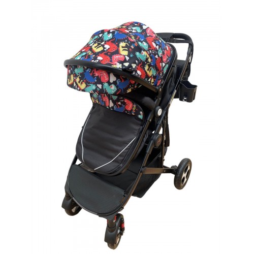 Carucior 2 in 1 cu landou reversibil, geanta pentru scutece, 0-36 luni, plasa pentru insecte, Colectie Lux, 800-Negru cu Dino